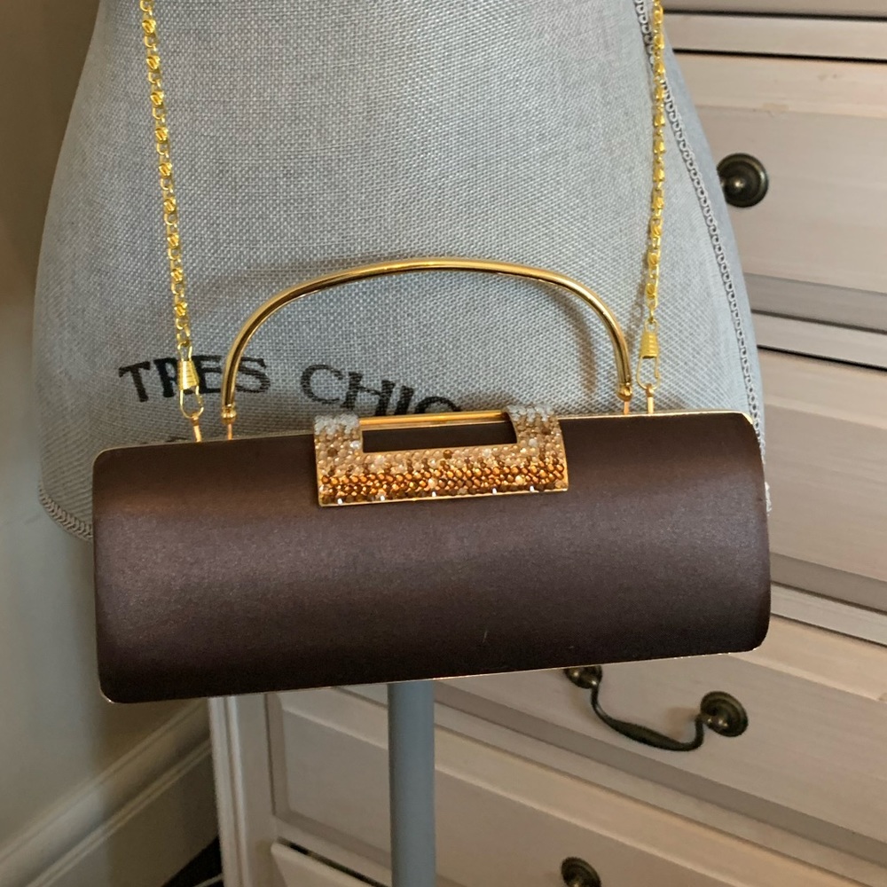 Sarina Brown Satin Clutch